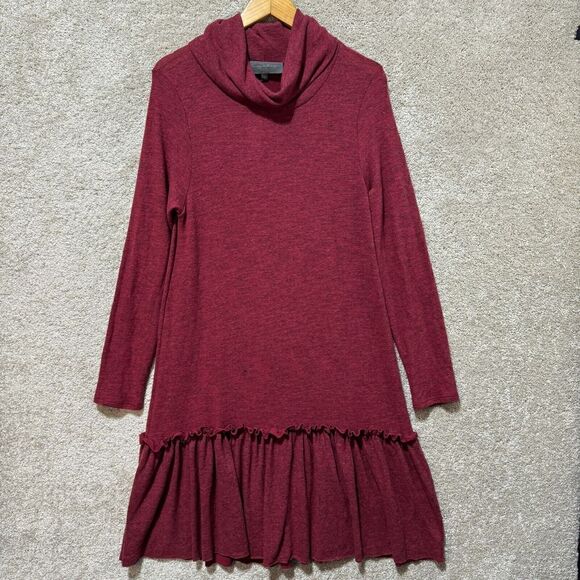 Anthropologie Sunday in Brooklyn Sweater Dress Women's Large Wine ruffle hem NWT - Picture 5 of 16